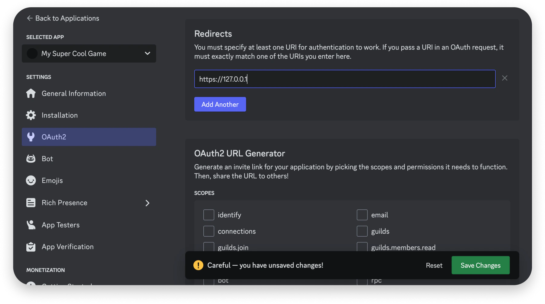 Redirect URI in Activity Settings