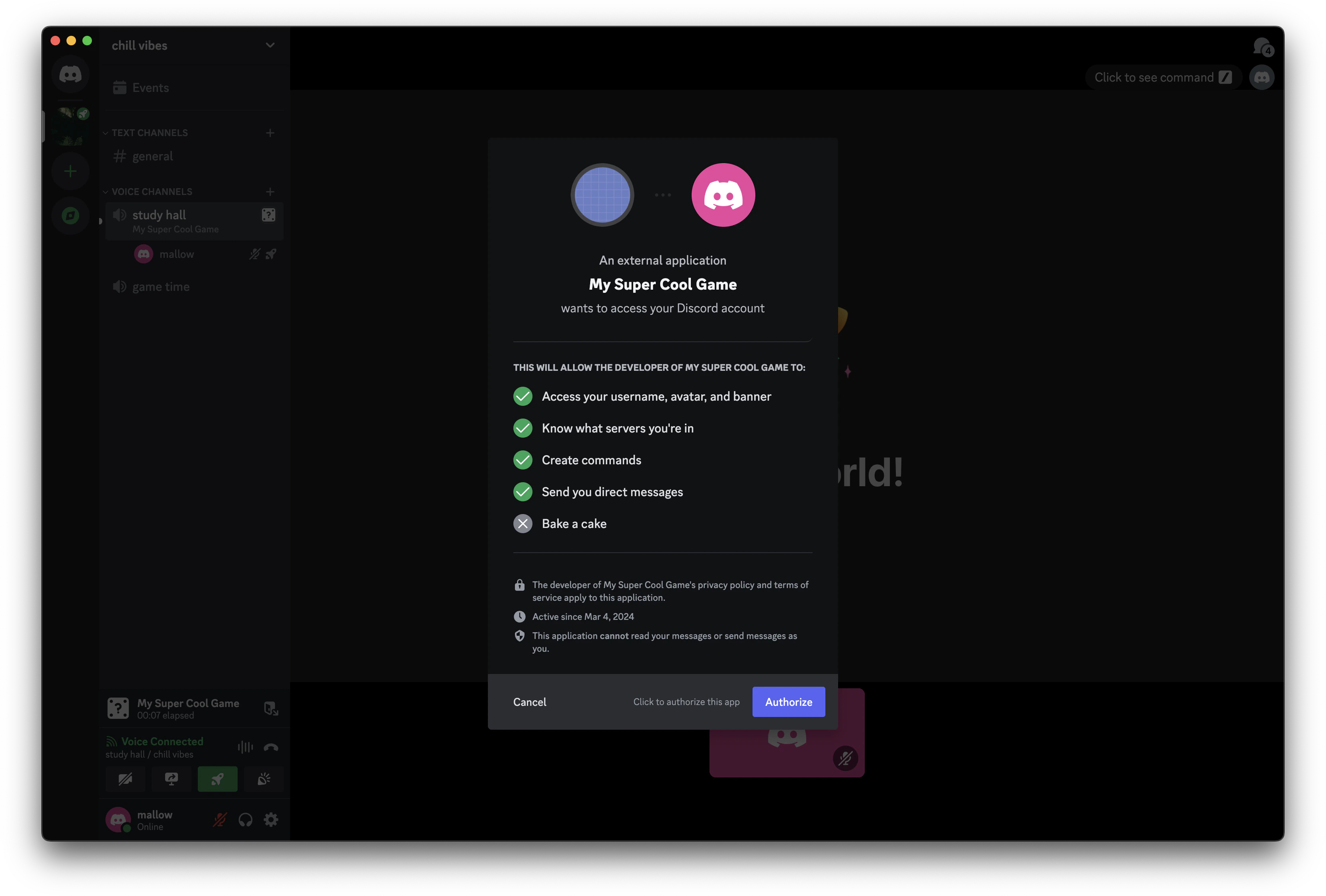 Prompt to authorize Activity