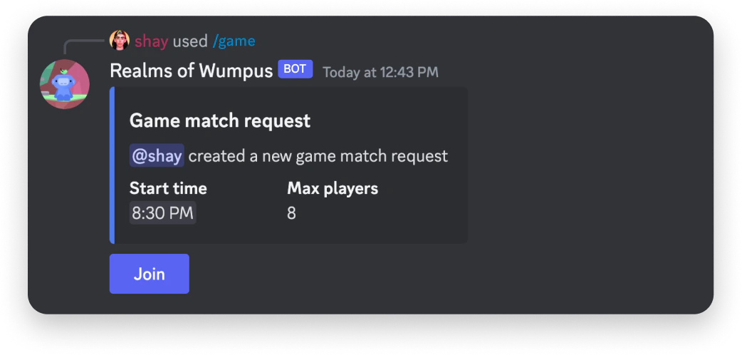 Sample game command response
