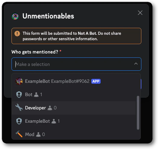 Example of a Mentionable Select from the code below
