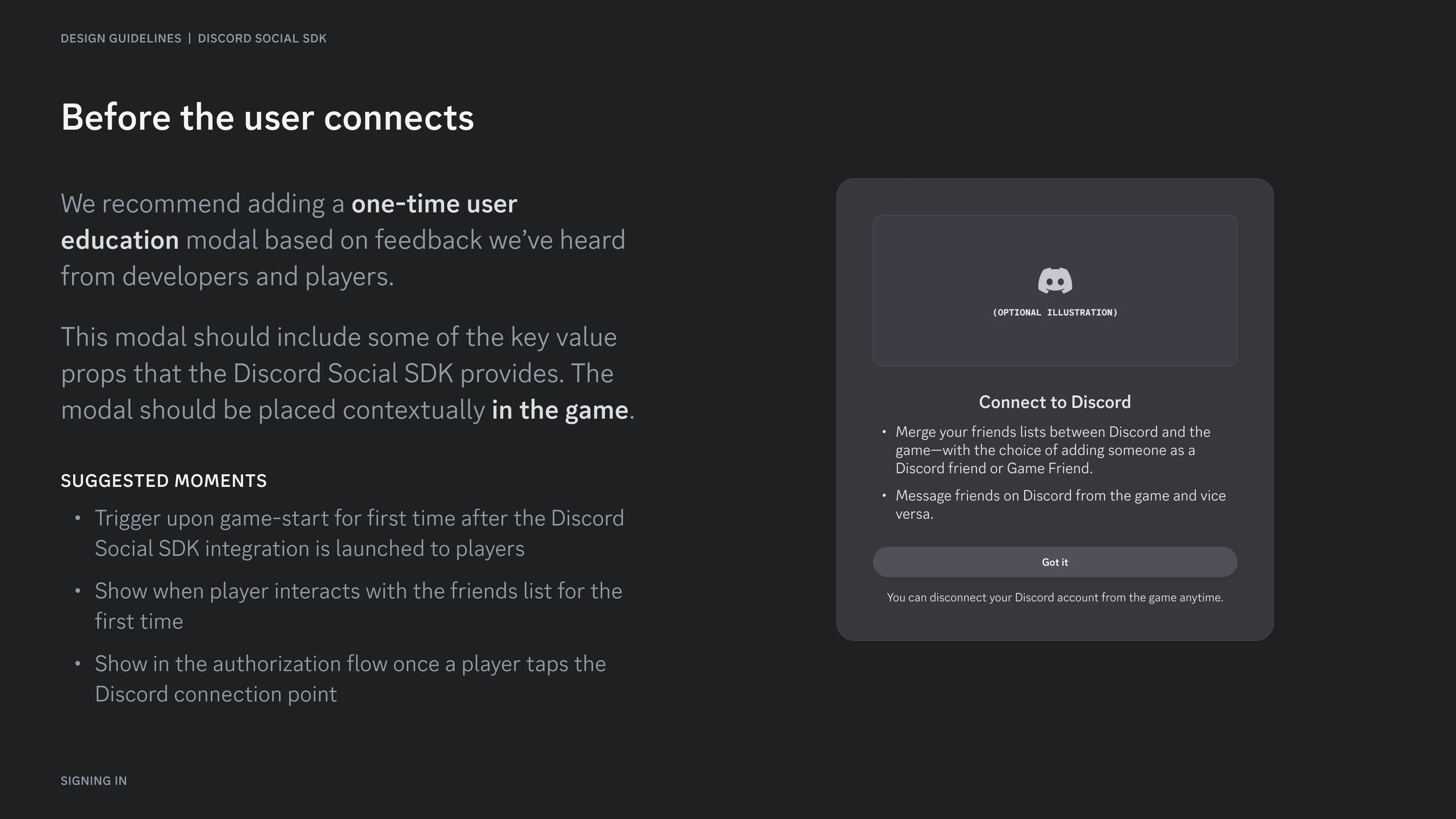 Before the user connects