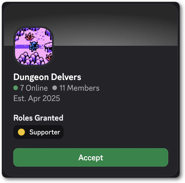 Example of an invite granting a Supporter role