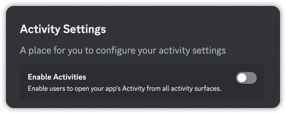 Enabling Activities in Settings