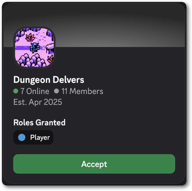 Example of an invite granting a Player role
