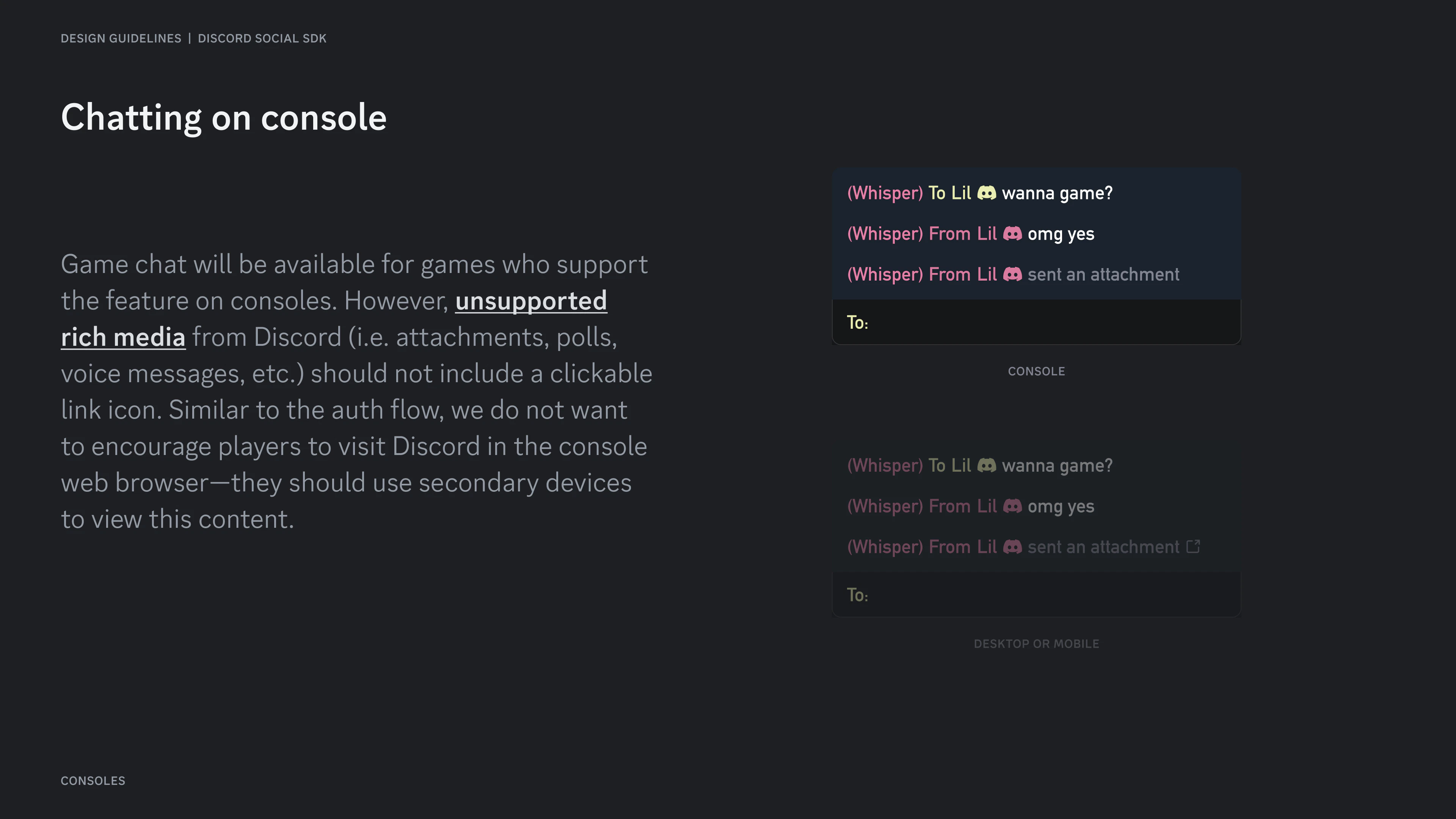 chat on console