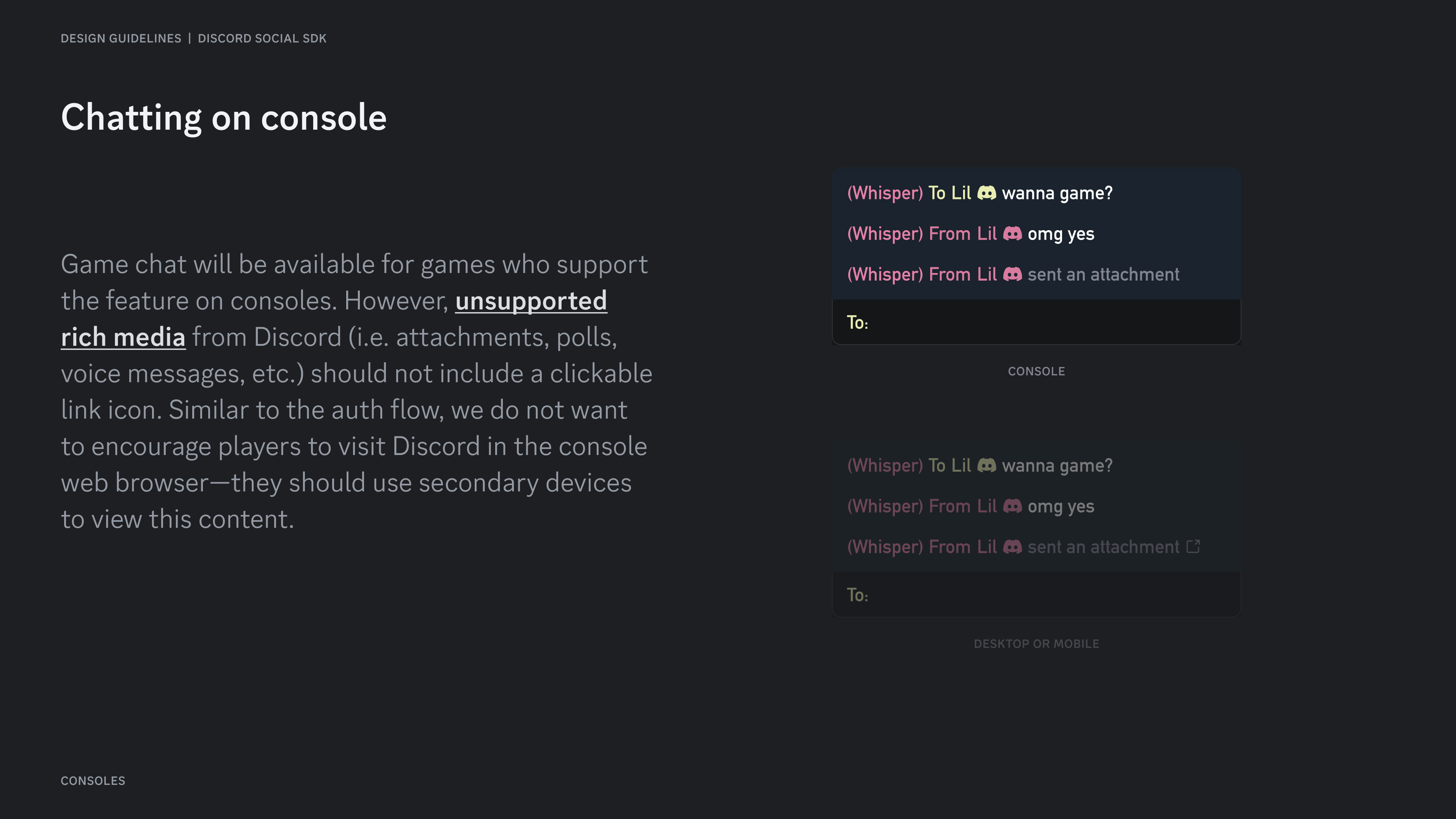 chat on console