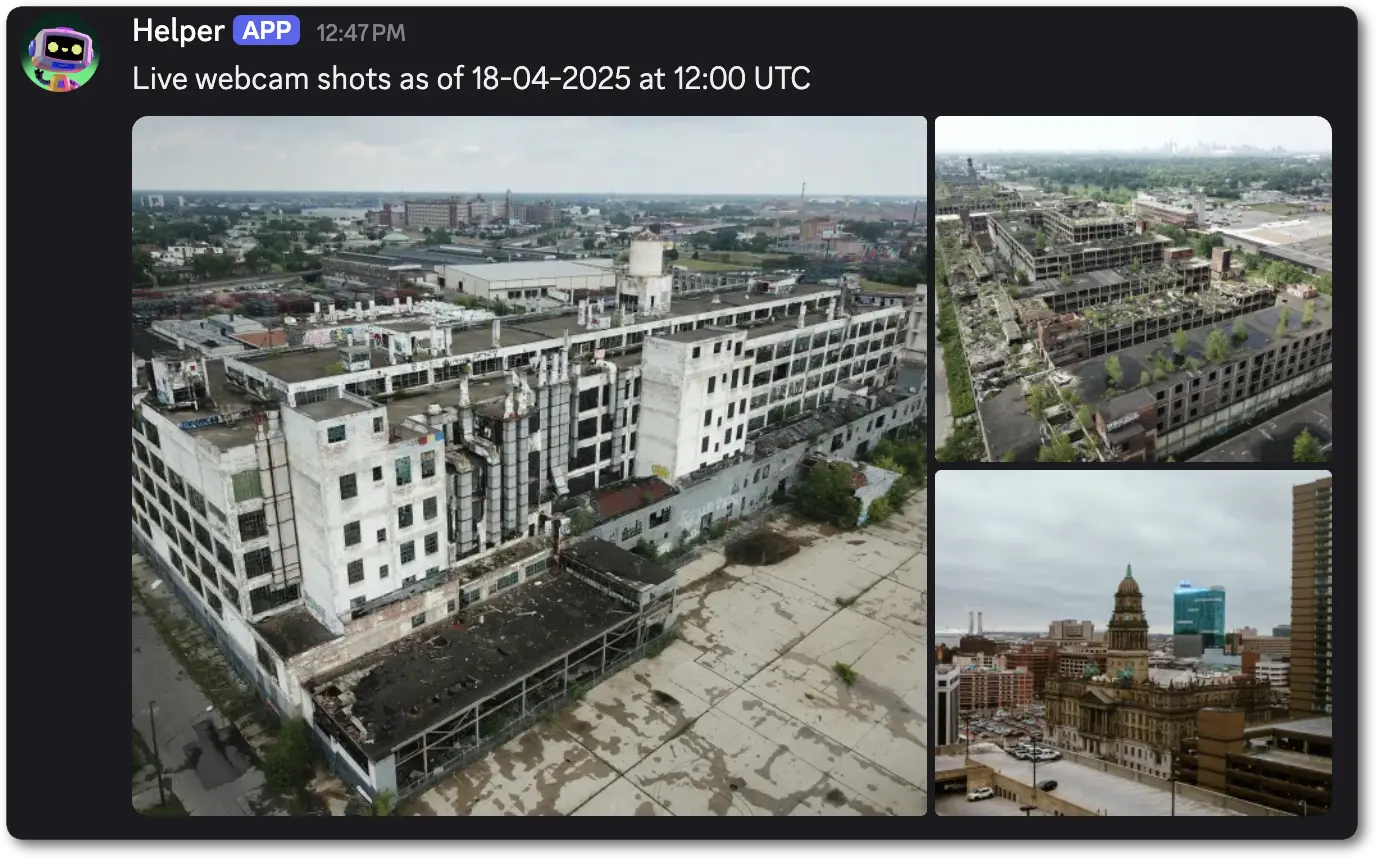 Example of a Media Gallery showing screenshots from live webcam feeds