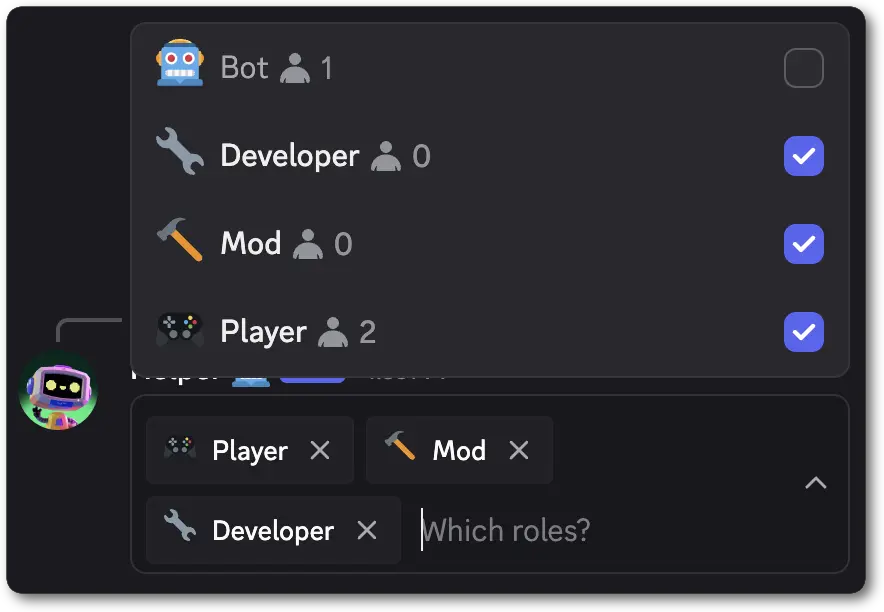 Example of a Role Select allowing up to 3 choices