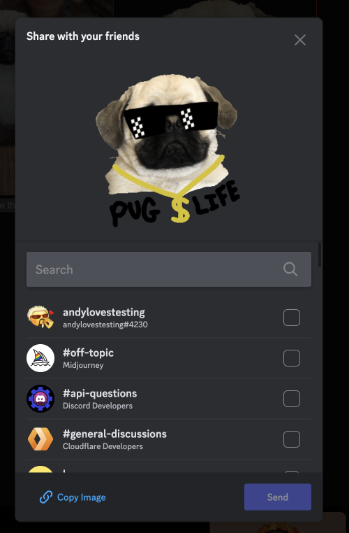 Example of the sharing dialog