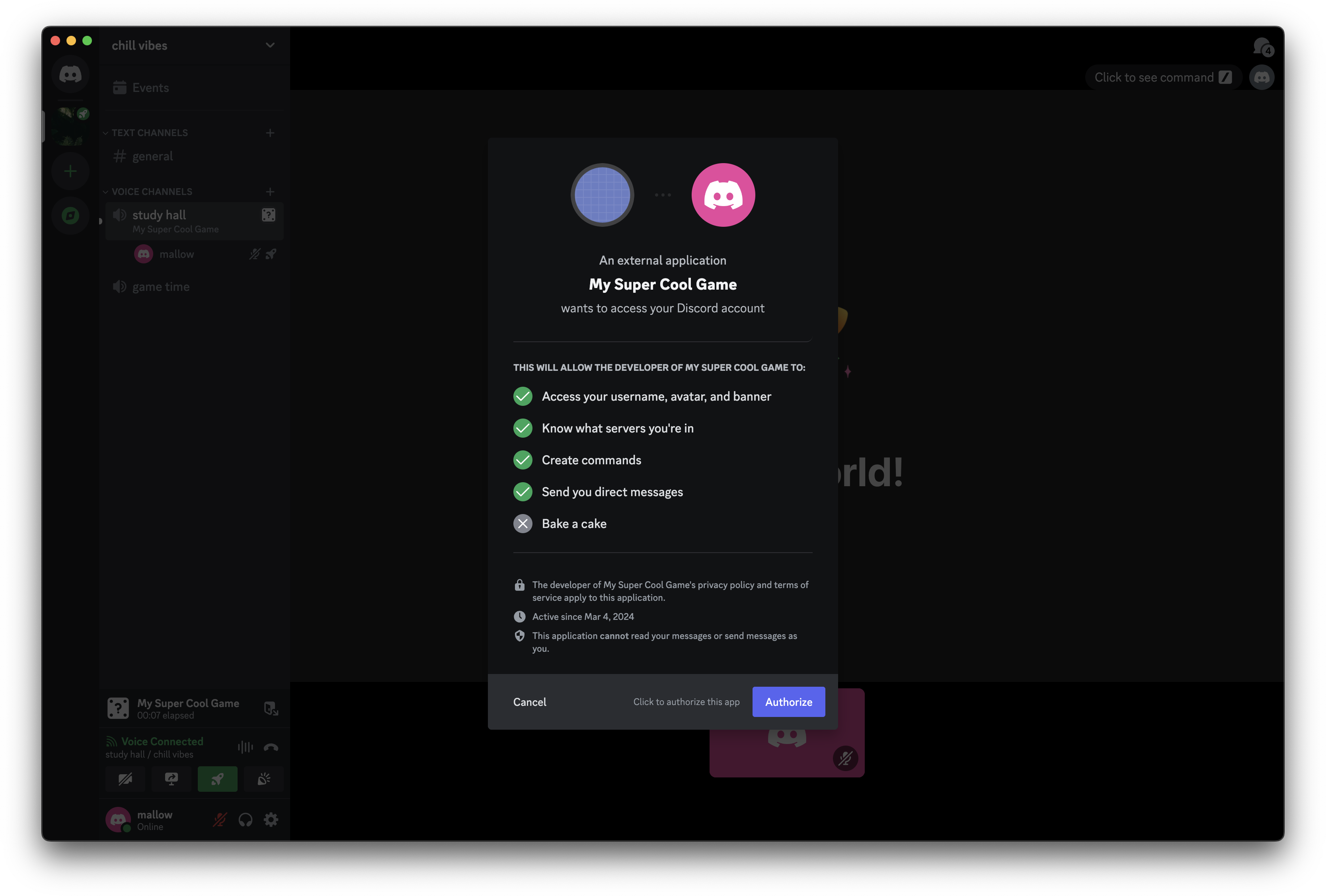 Prompt to authorize Activity