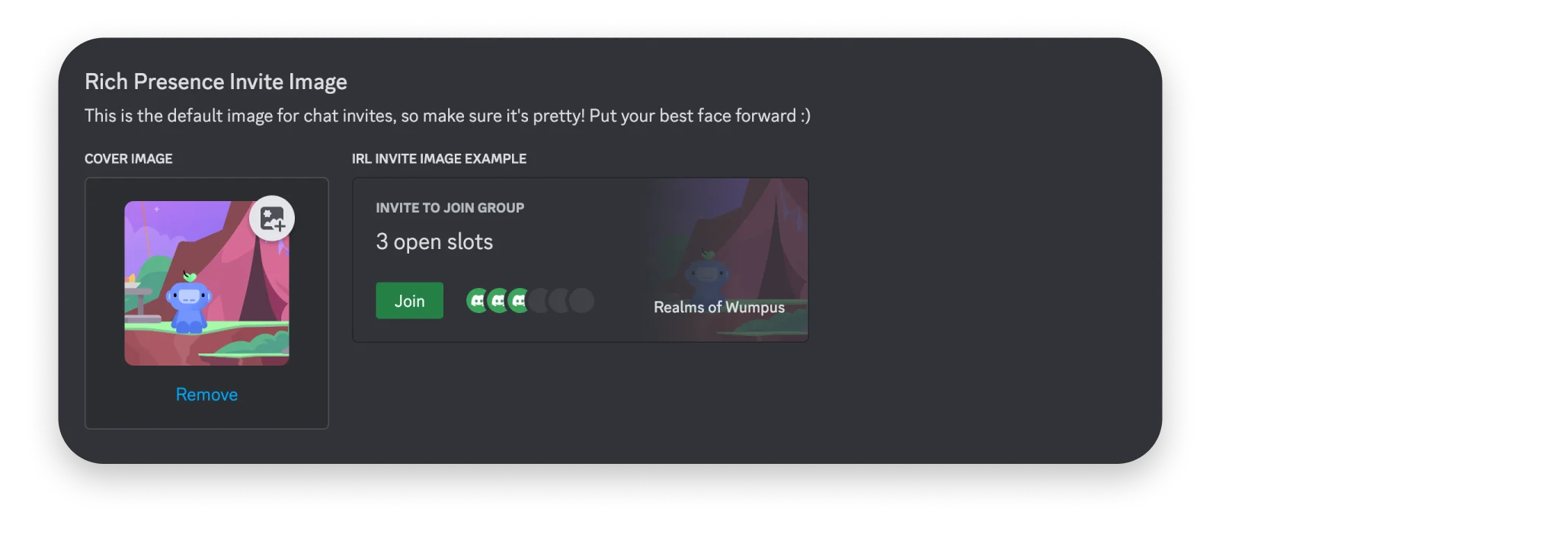 Rich Presence invite image in app settings