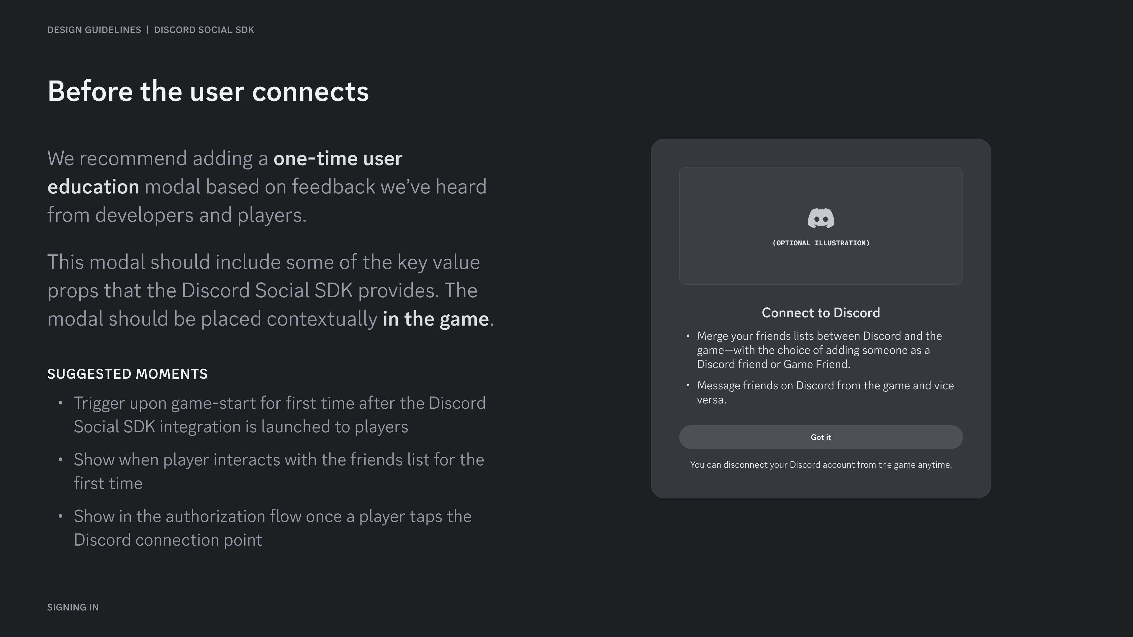 Before the user connects