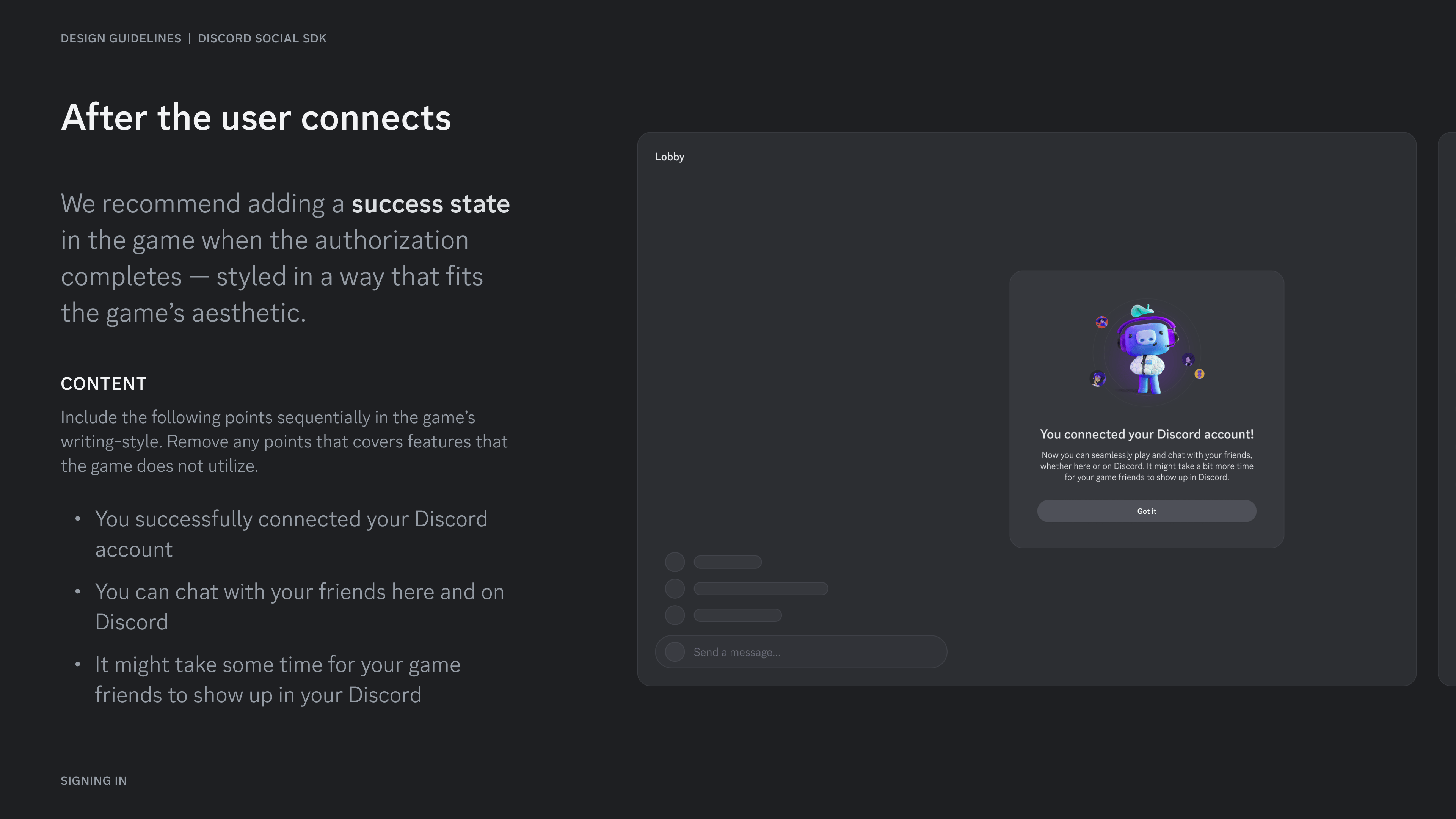 After the user connects