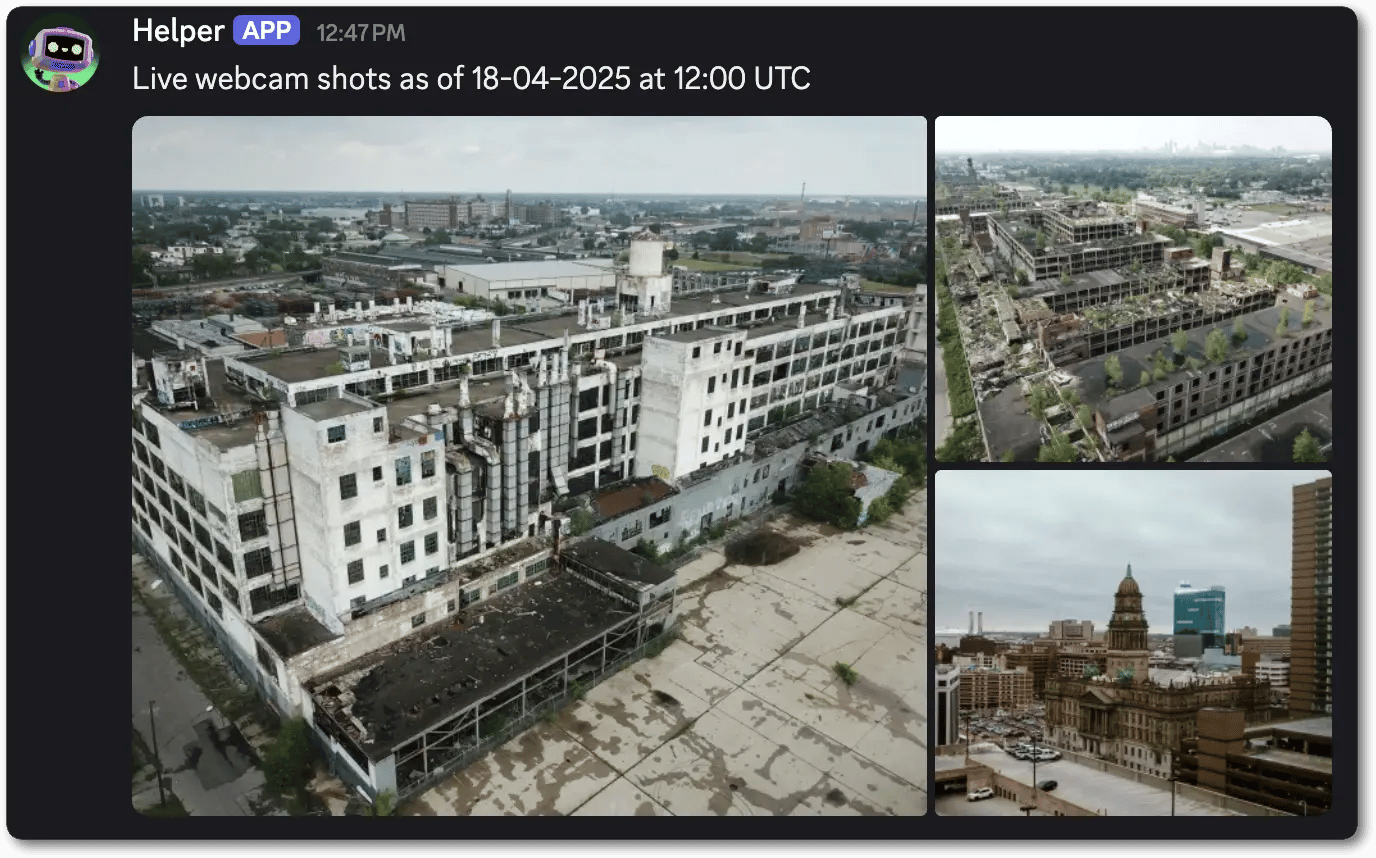 Example of a Media Gallery showing screenshots from live webcam feeds