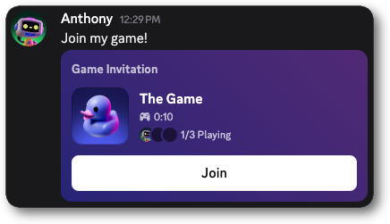 Example of a sent game invite in the Discord client