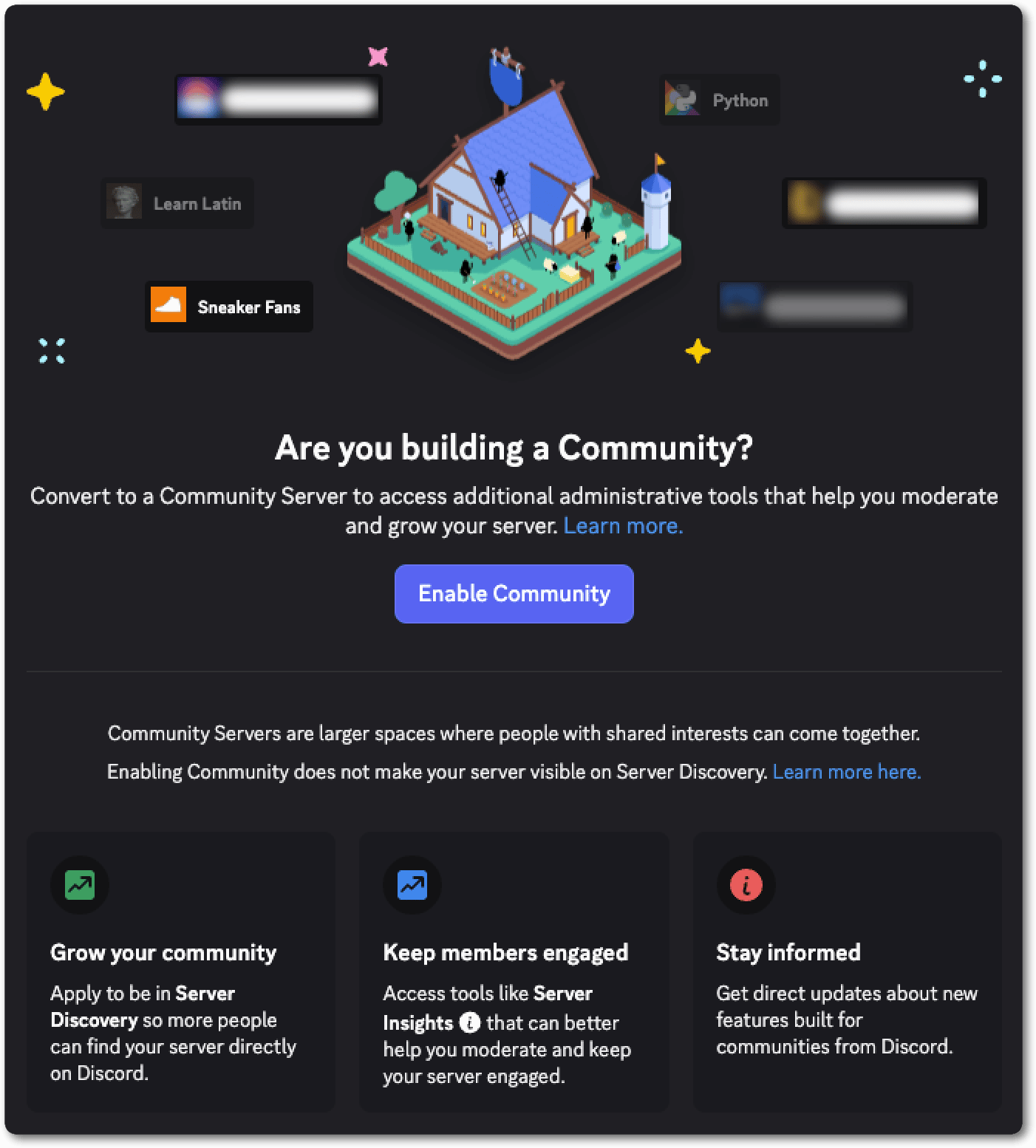 Discord server setting to turn a server into a community server