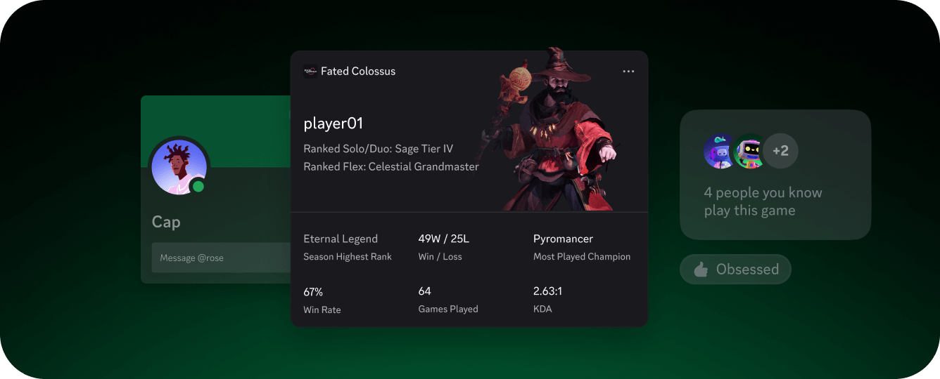 A banner showing a bot message meant for sharing character build and stats