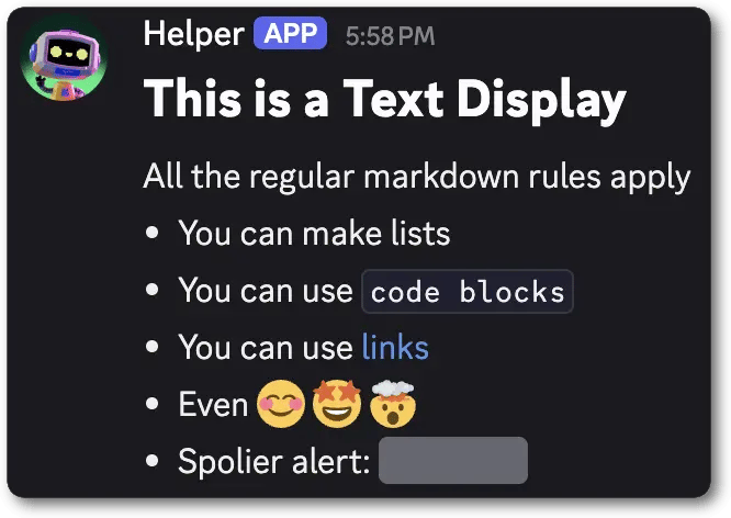 Example of a Text Display with markdown