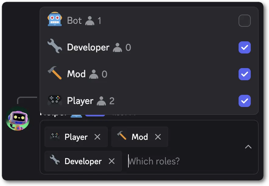 Example of a Role Select allowing up to 3 choices