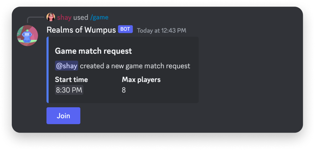 Sample game command response