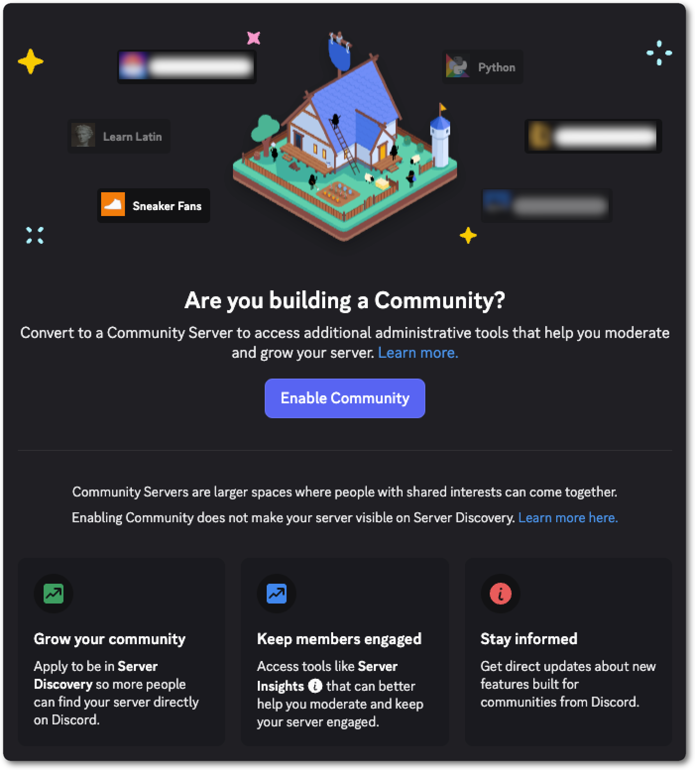 Discord server setting to turn a server into a community server