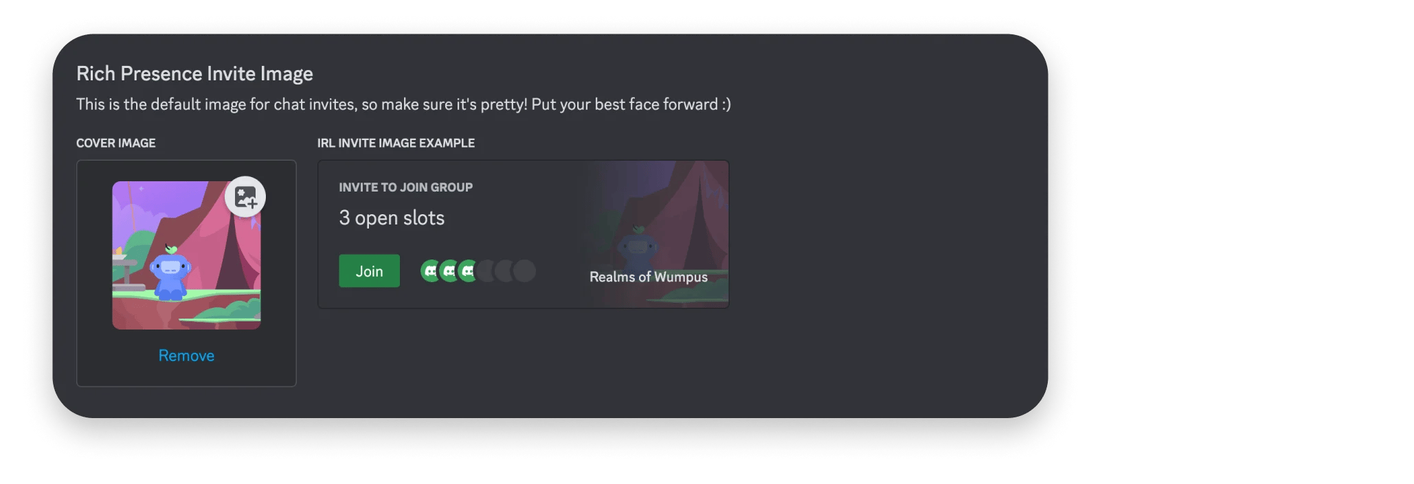 Rich Presence invite image in app settings