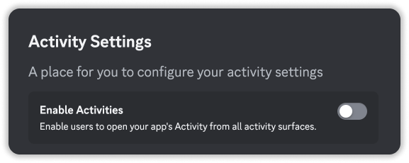 Enabling Activities in Settings