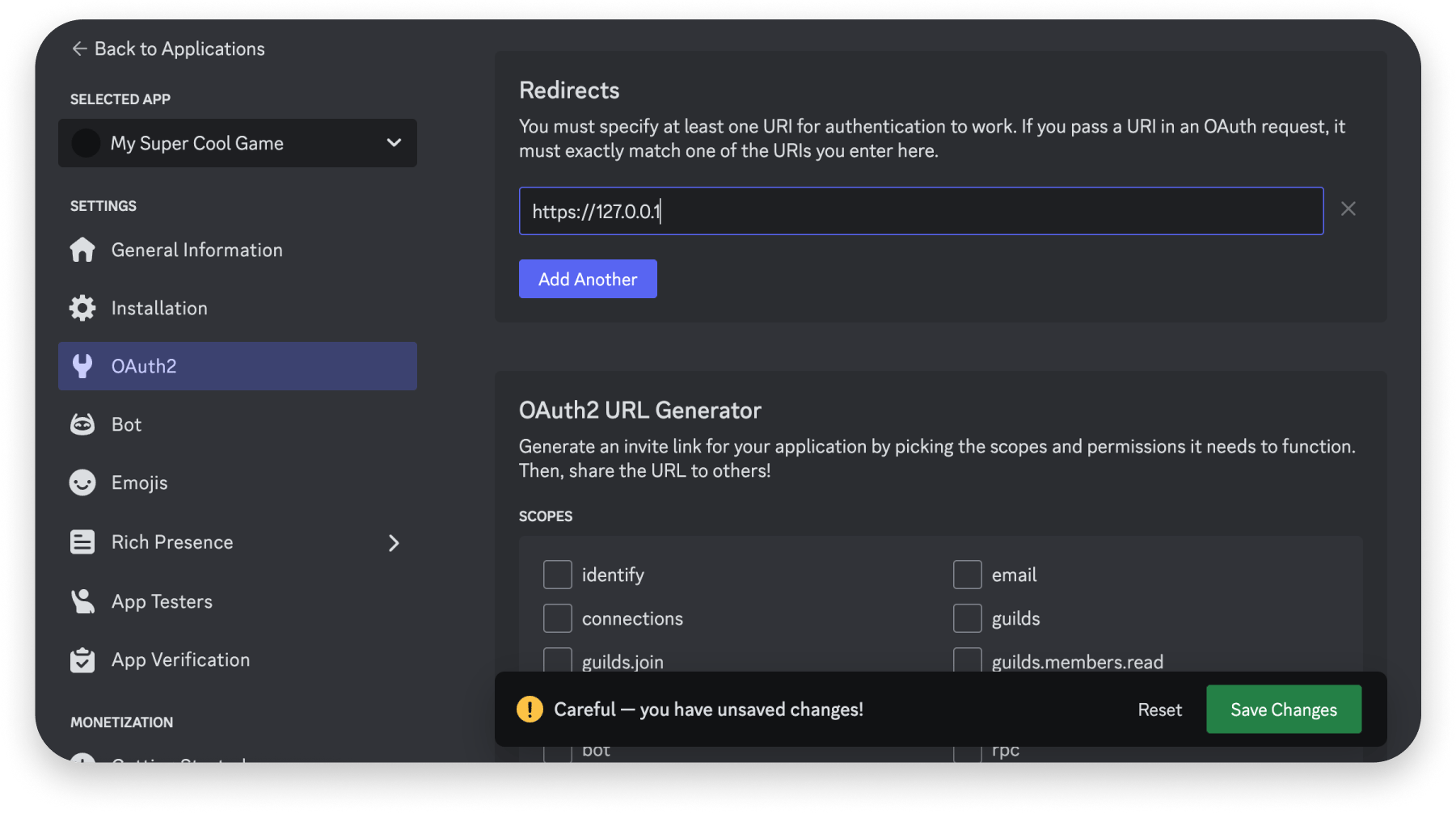 Redirect URI in Activity Settings