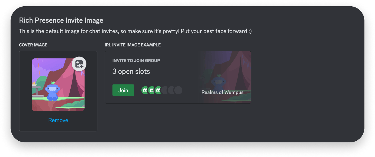Rich Presence invite image in app settings