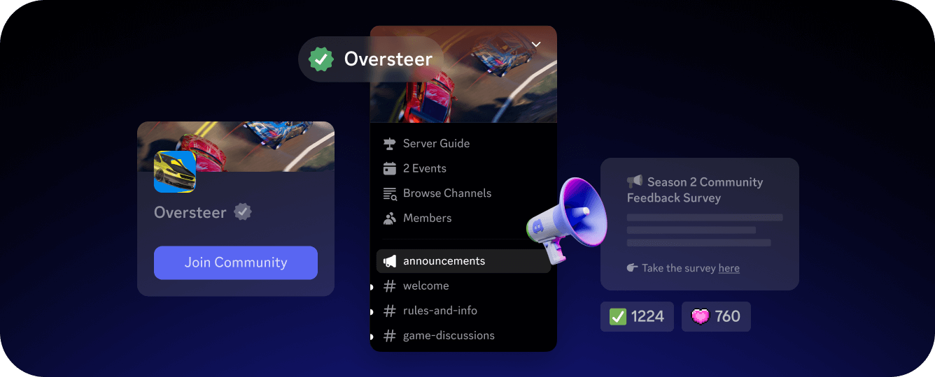 A banner showing pieces of a community Discord server