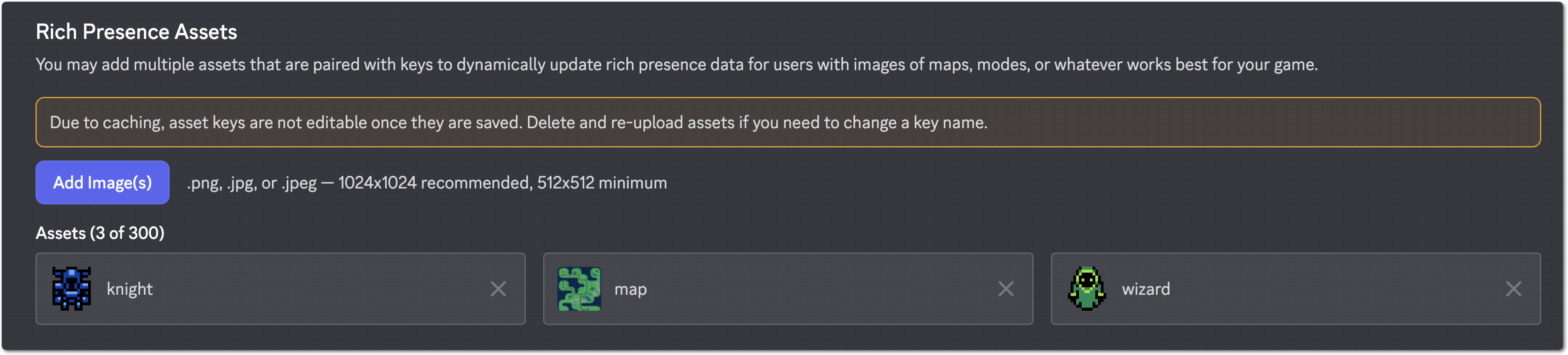 The Developer Portal where you upload Rich Presence image assets