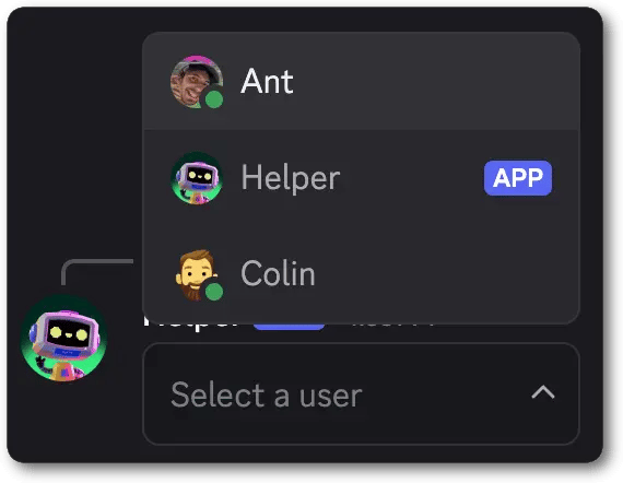 Example of a User Select with two people and an app in a server