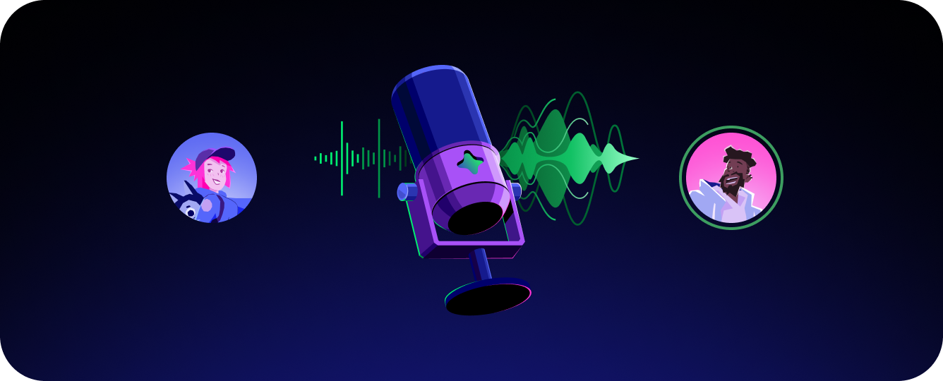 A banner showing a microphone that produces audio waves that look like they're in 3d space