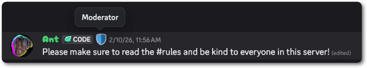 A moderator with a shield emoji as a role icon