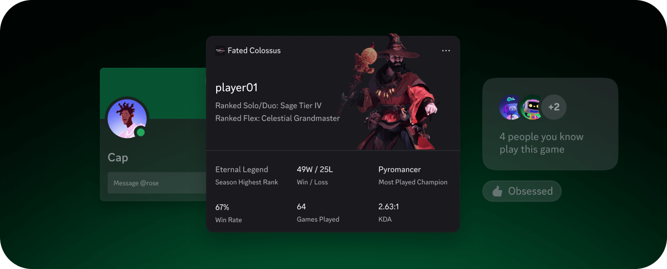 A banner showing a bot message meant for sharing character build and stats