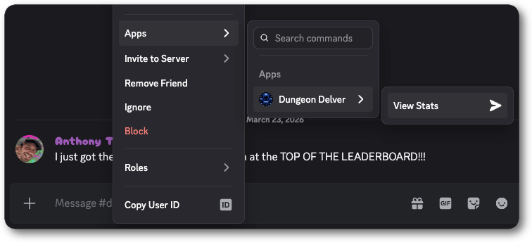 An example user command. The context menu has an Apps section open to a High Five command