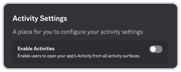 Enabling Activities in Settings