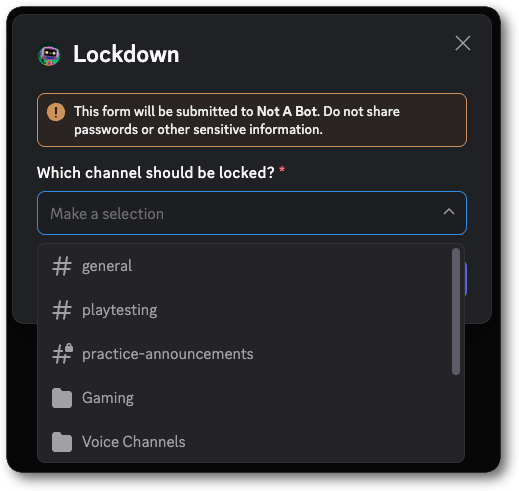 Example of a modal with a Channel Select