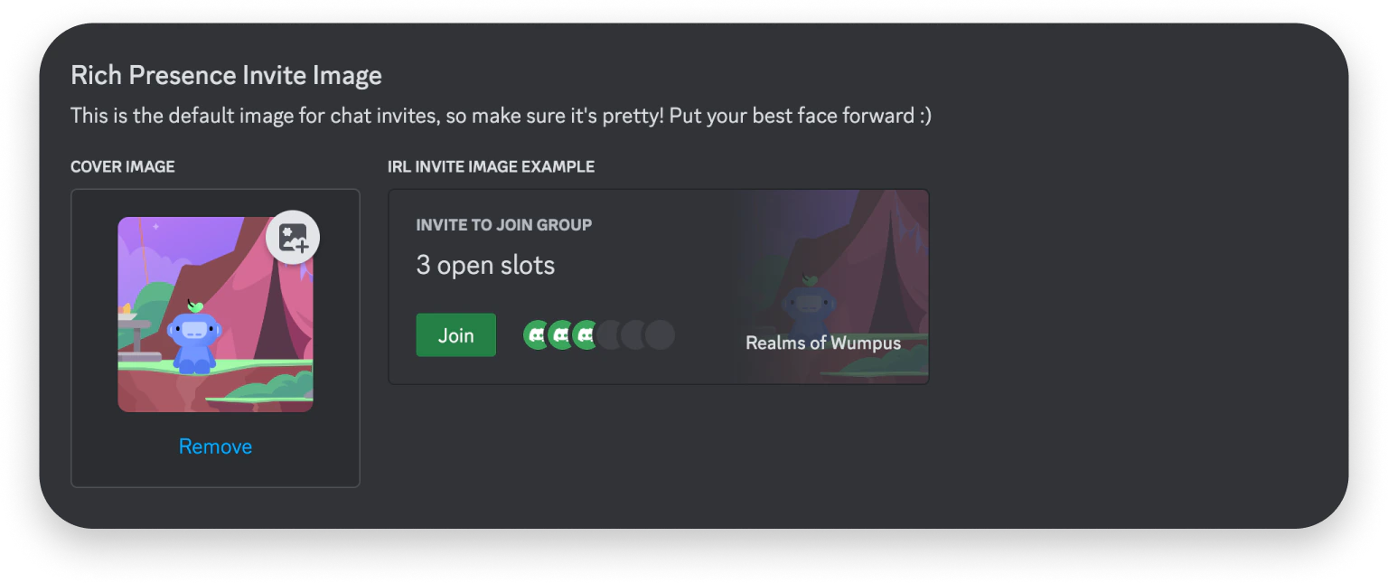 Rich Presence invite image in app settings