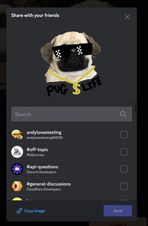 Example of the sharing dialog