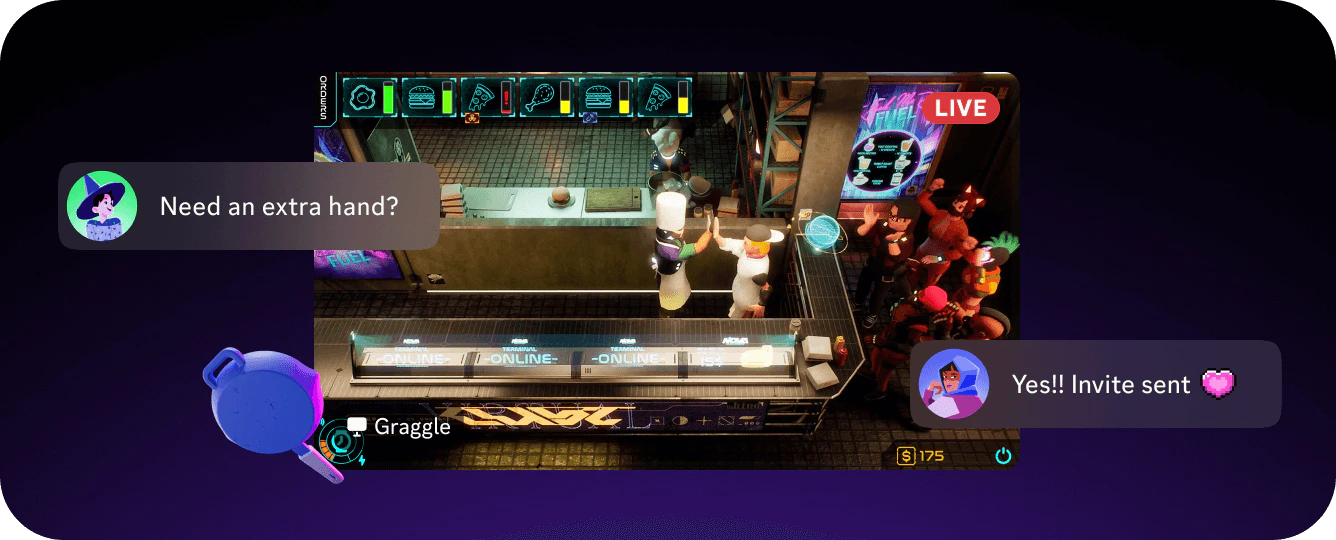 A banner showing players chatting about playing a game together