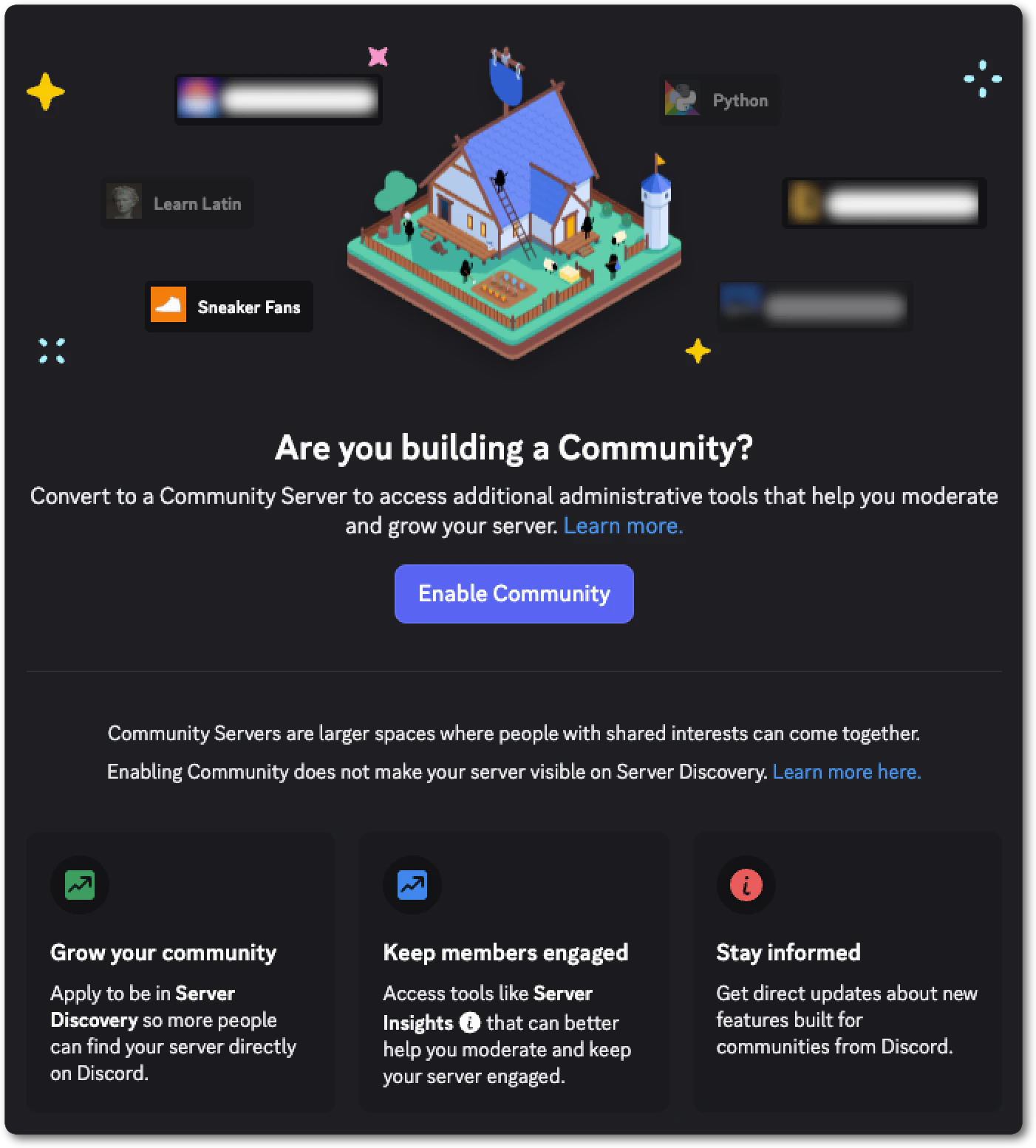 Discord server setting to turn a server into a community server