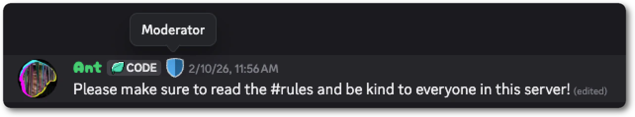 A moderator with a shield emoji as a role icon