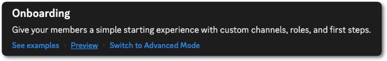 The preview option for community server onboarding