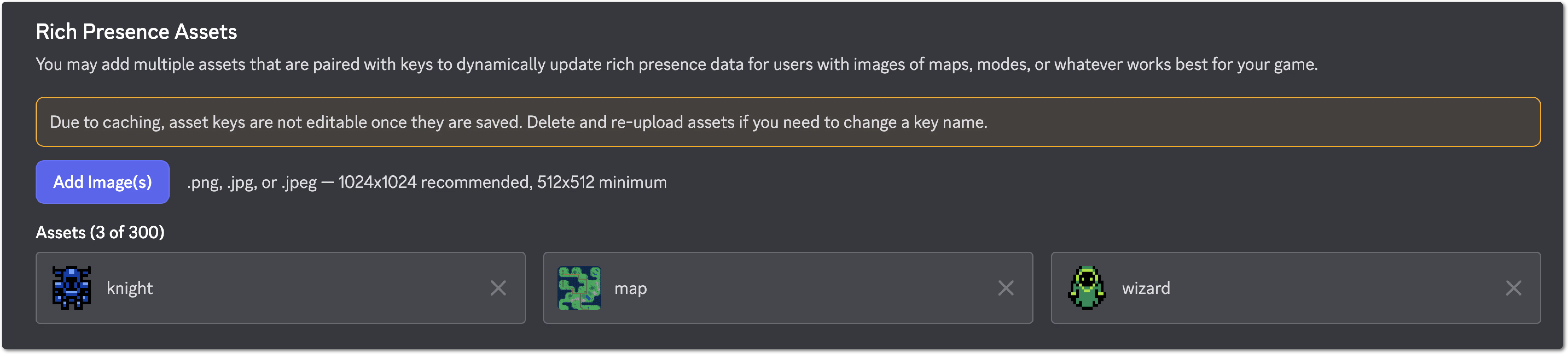 The Developer Portal where you upload Rich Presence image assets
