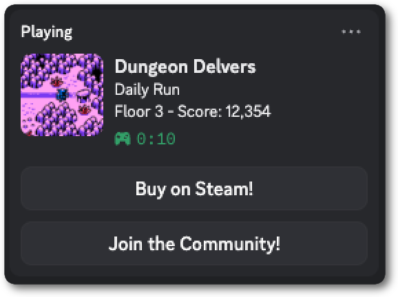 Rich Presence with buttons to a game store and the game's community