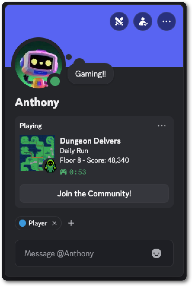 Rich Presence in a user's profile on Discord