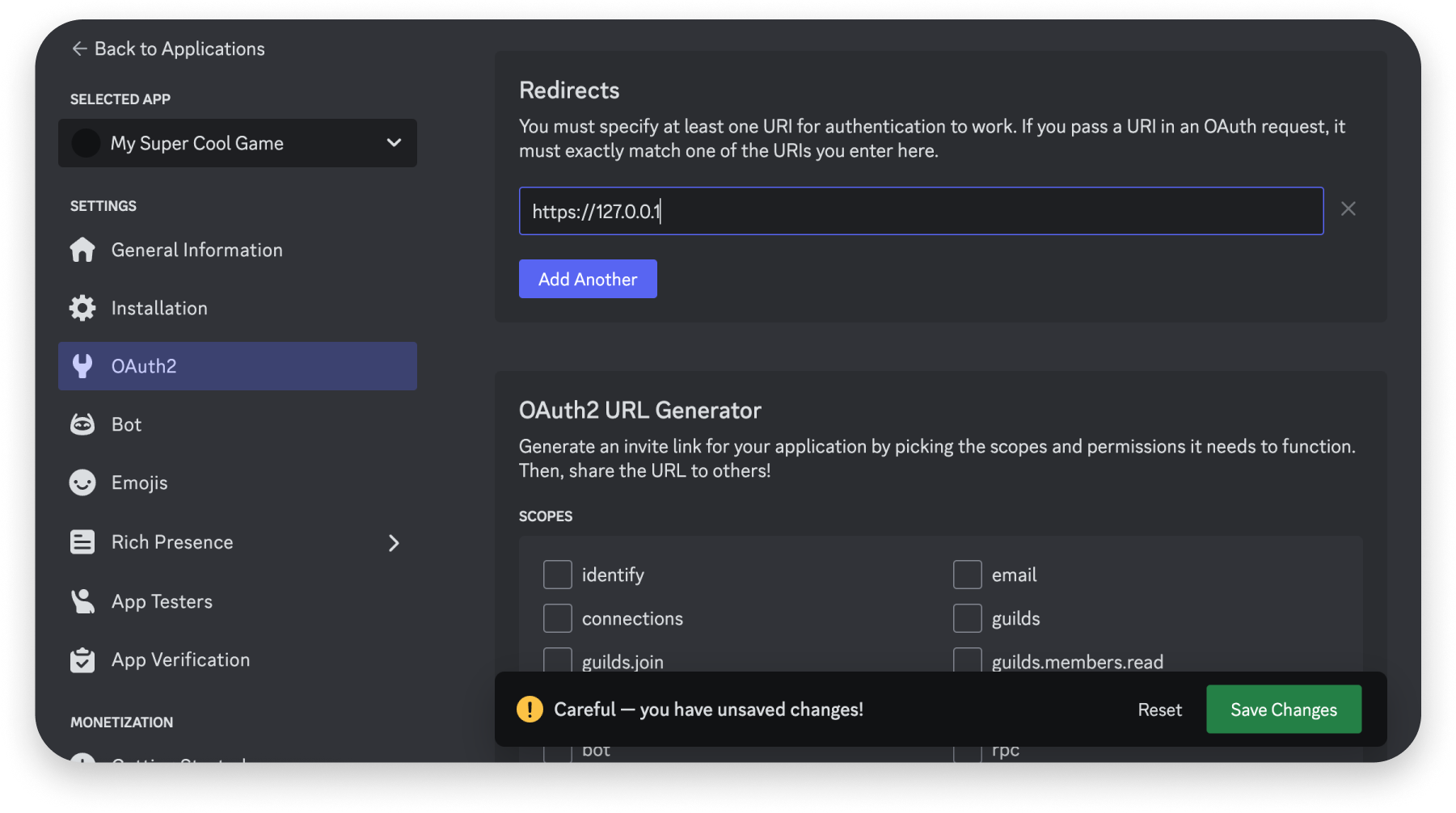 Redirect URI in Activity Settings