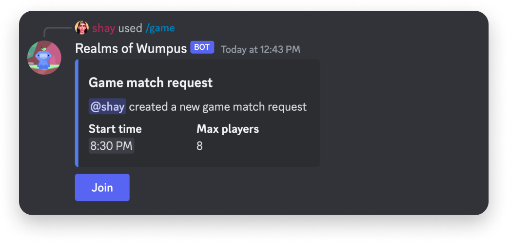 Sample game command response