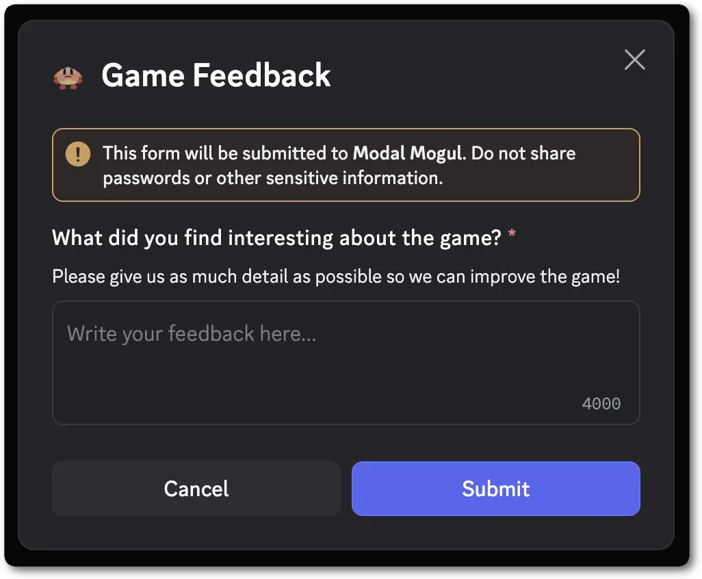 A modal with Text Input in a Label